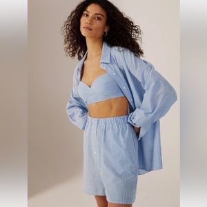 NWT Favorite Daughter Boyfriend Boxer Blue & White Size M